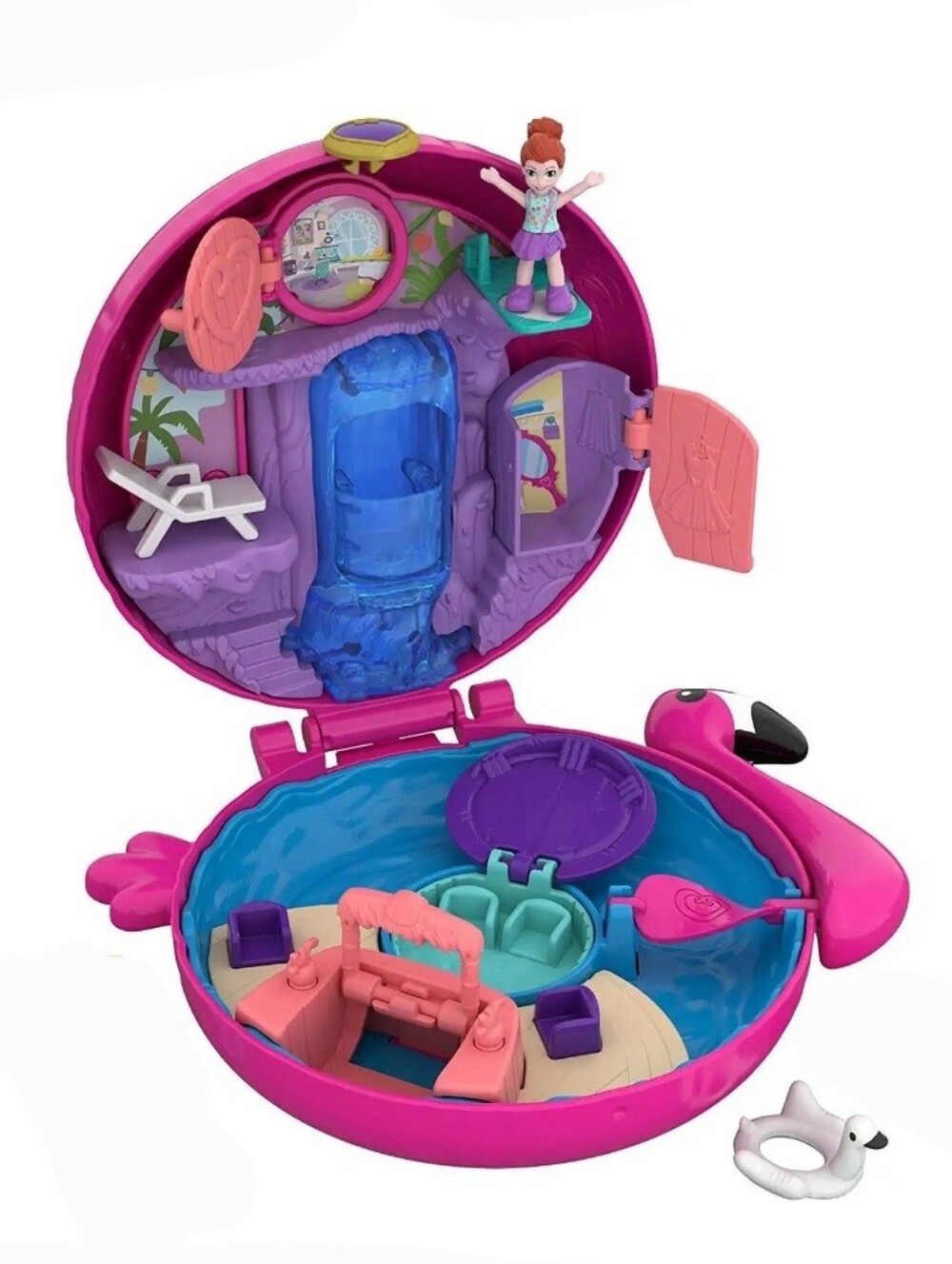 Polly Pocket World Flamingo Floatie Compact Beach Playset With 1 Doll & Floaties